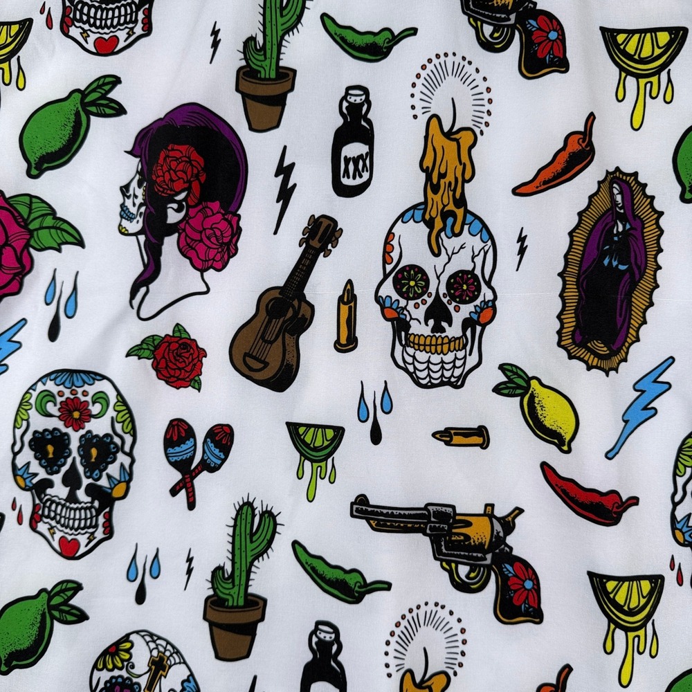 Dixxon Flannel Co Shirt Mens L White La Ofrenda Day of the Dead Skulls Gun Party - Picture 6 of 9